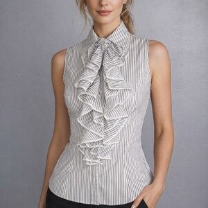 Anne Fontaine Sybille Shirt 40 Sleeveless Button Up Ruffle Front Corset